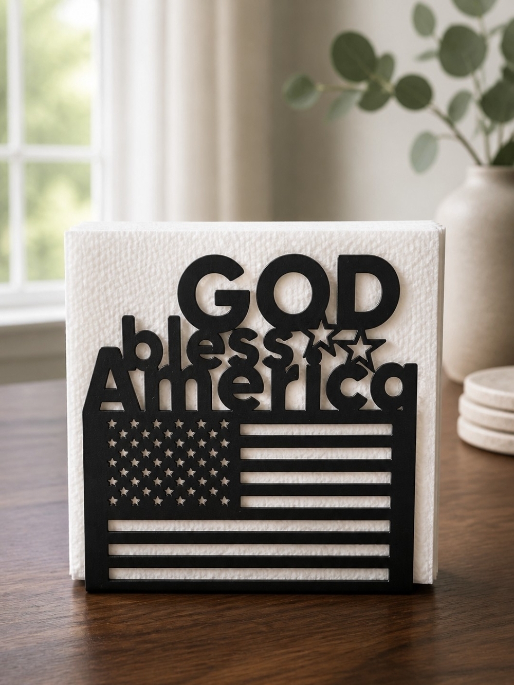 God Bless America Napkin Holder - Black